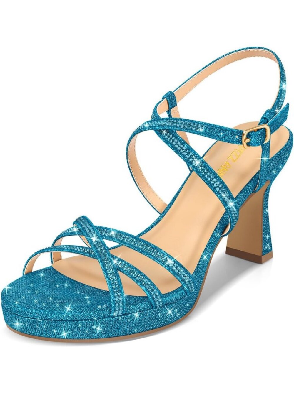 Sparkly Rhinestone Open Toe Ankle Strap Platform Heels - Chunky Dress Sandals